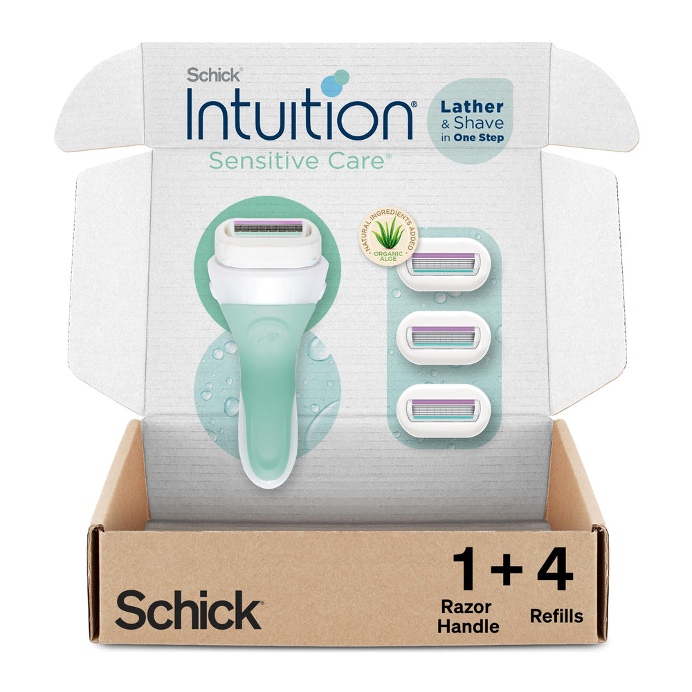 Schick Intuition razor handle with ergonomic grip for precise shaving.