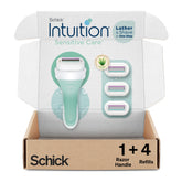 Schick Intuition razor handle with ergonomic grip for precise shaving.