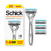 Schick Quattro Titanium razor handle with ergonomic grip for precise shaving control.