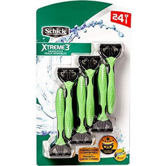 Schick Xtreme 3 Sensitive razor handle closeup showing comfortable grip for sensitive skin