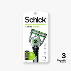 Schick Xtreme Pivot Ball Razor close-up blades showing long-lasting performance and smooth glide.