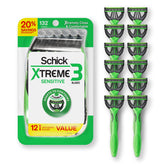 Schick Xtreme3 Sensitive razor three blades close-up for contour shave