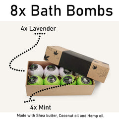 Schone Body 8-pack bath bombs packaging back highlights ingredients