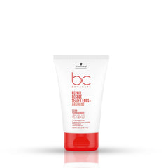 Schwarzkopf BC Bonacure Peptide Repair Rescue Sealed Ends bottle close-up signaling stronger, smoother ends.