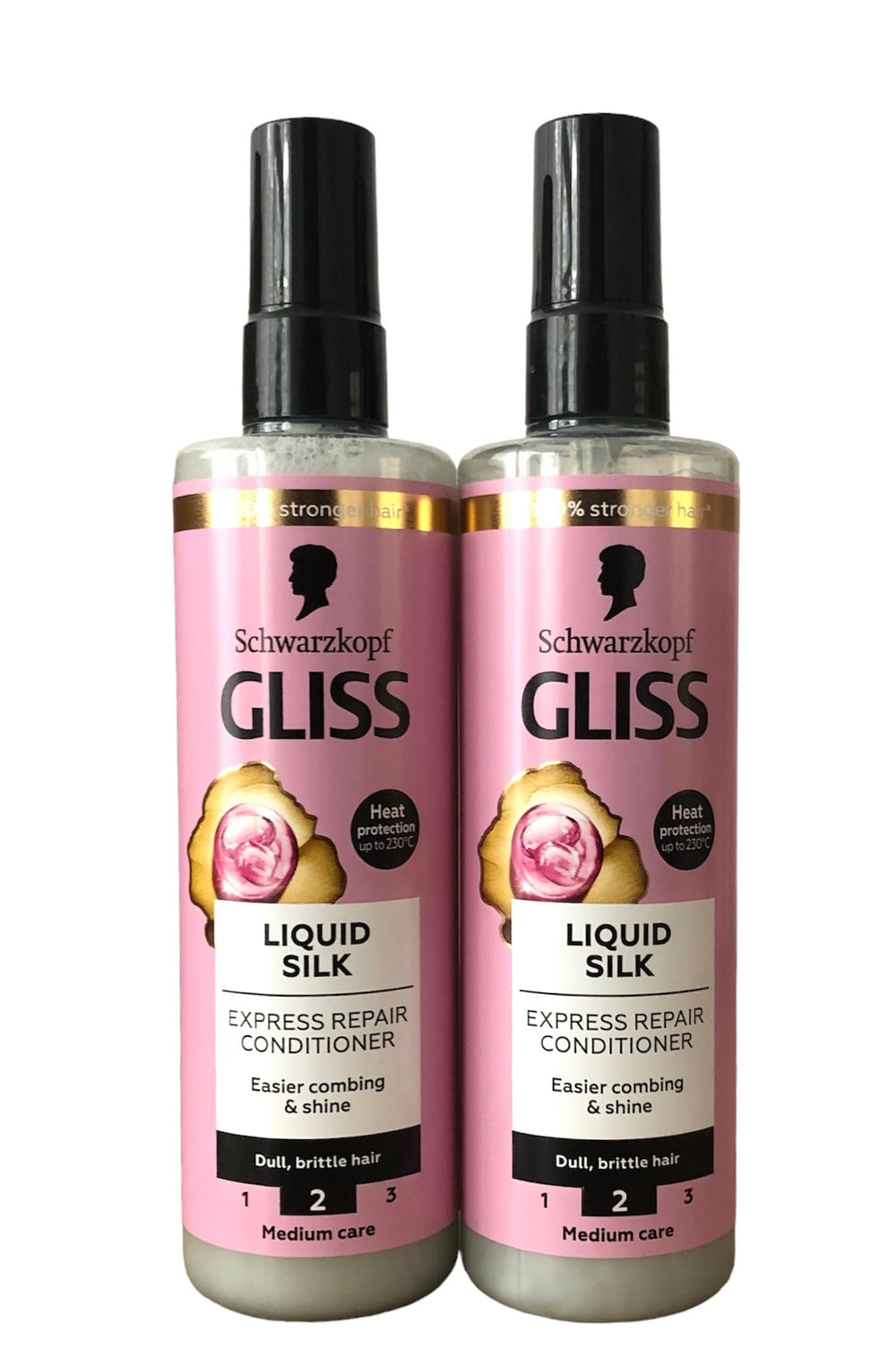 Schwarzkopf Gliss Liquid Silk Leave-In Conditioner bottle with keratin for silky, manageable hair.