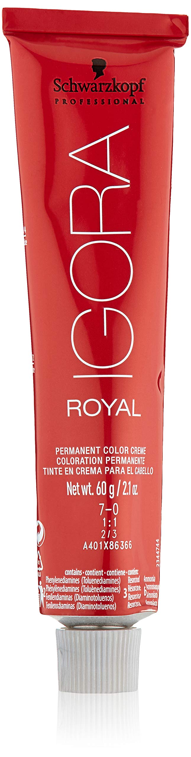 Schwarzkopf Igora Royal 7-0 color cream jar for even medium-blonde shade and lasting coverage.