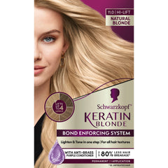 Schwarzkopf Keratin Blonde dye kit packaging highlights professional color and bond-enforcing system