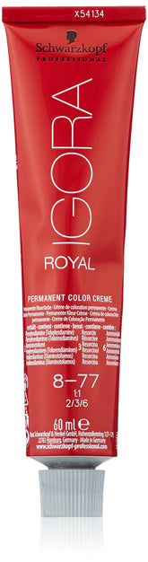 Schwarzkopf Royal Igora 8-77 tube ready for smooth, even color application.