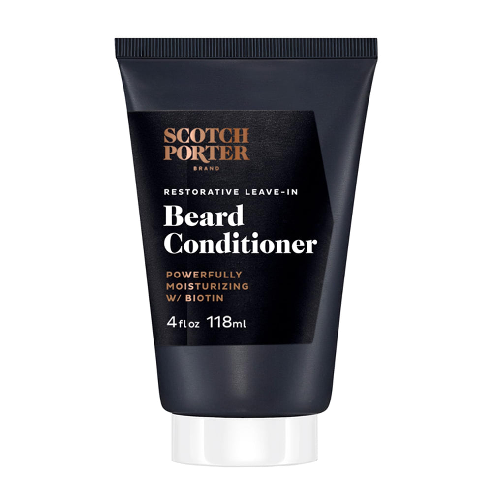 Scotch Porter Restorative Leave-In Beard Conditioner bottle provides deep conditioning for smoother, shinier beards.