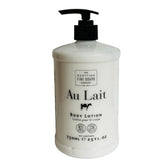 Scottish Fine Soaps Au Lait Body Lotion bottle delivers nourishing hydration for all-day softness.
