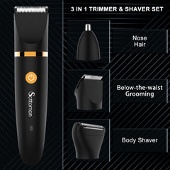 Scttomon body trimmer head detail shows efficient body hair trimming.