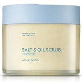 SEACRET Minerals Body Scrub Ocean Mist bottle closeup highlights exfoliation for a radiant glow.