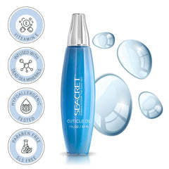 SEACRET Minerals Cuticle Oil ingredients panel highlights minerals for healthy-looking cuticles.