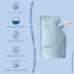 SEACRET Dead Sea Mud rinse demonstrates easy removal and refreshed skin.