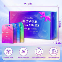 SeasonBliss jasmine shower steamer image emphasizes mood-lifting fragrance for a spa-like shower.