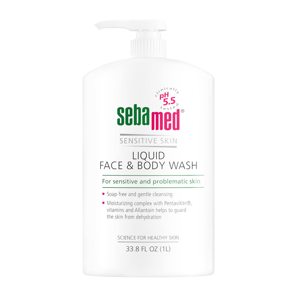 SEBAMED bottle pour 1L shows easy dispensing for gentle cleansing