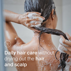 Sebamed Everyday Shampoo lather suggesting smooth daily wash on hair