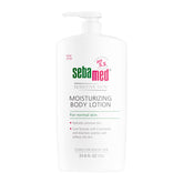 SEBAMED moisturizing body lotion 1-liter bottle on shelf for everyday hydration.