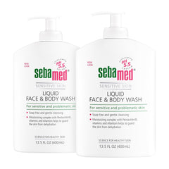 SEBAMED two-pack liquid face and body wash with pump for gentle daily cleansing.