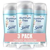 Secret cherry blossom deodorant closeup shows aluminum-free freshness for daily wear.