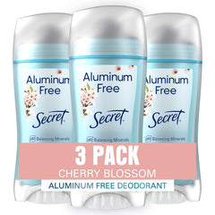 Secret cherry blossom deodorant closeup shows aluminum-free freshness for daily wear.