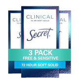 Secret Clinical Strength unscented bottle shows 72-hour protection for all-day confidence.
