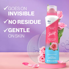 Secret Dry Spray application close-up highlights easy, fast-drying protection.