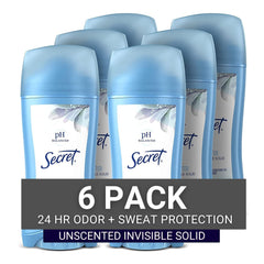 Secret Original Unscented Invisible Solid pack6 outer view shows long-lasting protection.