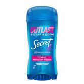 Secret Outlast antiperspirant bottle closeup shows invisible clear gel formula.