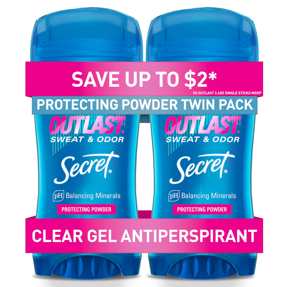 Secret Outlast clear gel bottle demonstrates long-lasting protection for all-day confidence.