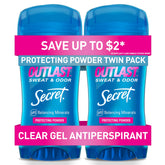 Secret Outlast clear gel bottle demonstrates long-lasting protection for all-day confidence.