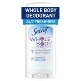 Secret Whole Body Deodorant Stick unscented application shows easy glide for all-over use.