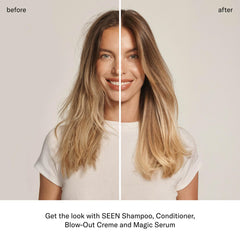 SEEN Blow-Out Creme frizz reduction close-up highlights smooth hair