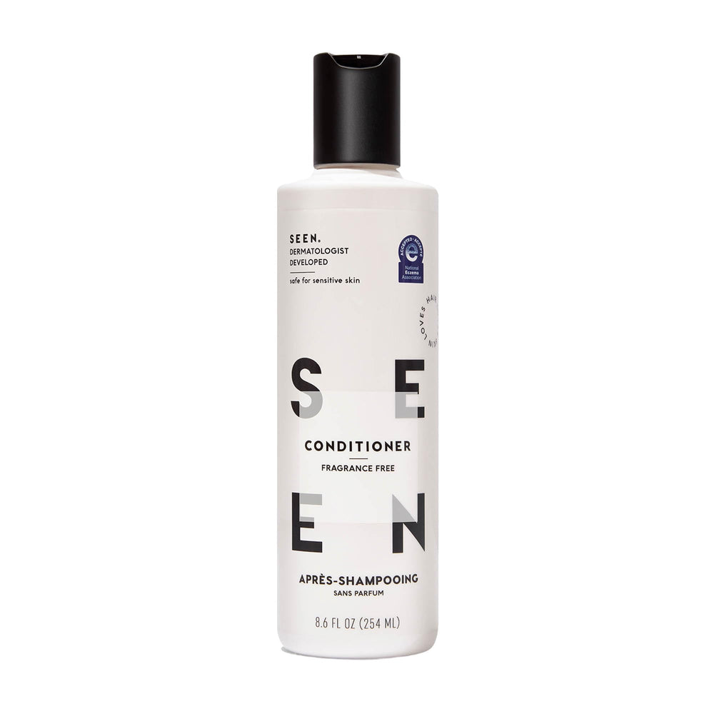 SEEN Conditioner fragrance-free bottle illustrating a lightweight formula for sensitive skin.