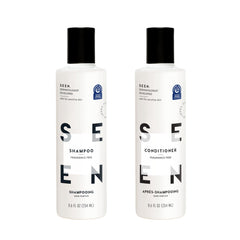 SEEN shampoo bottle front—fragrance-free formula designed for sensitive scalps.