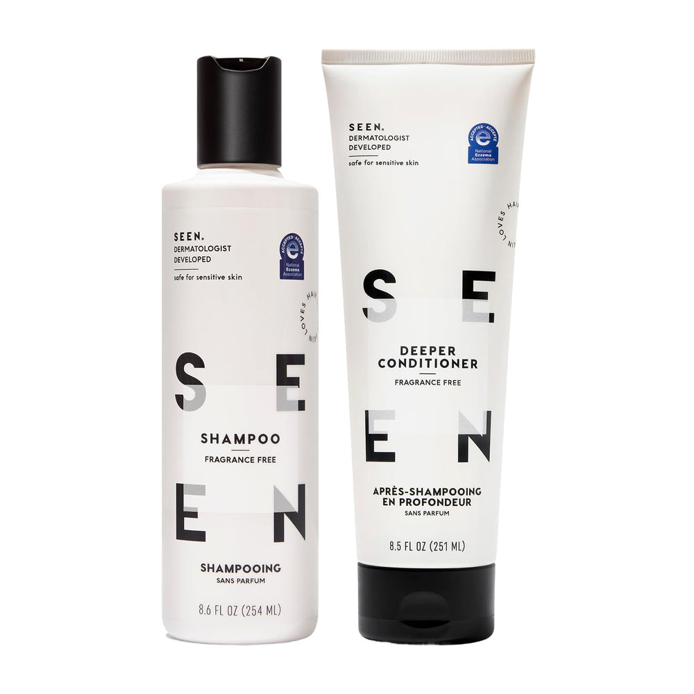 SEEN Shampoo lather close-up showing gentle cleansing for sensitive scalp care.