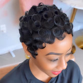 SeFiSha short layered pixie wig with bangs front view offers quick everyday style.