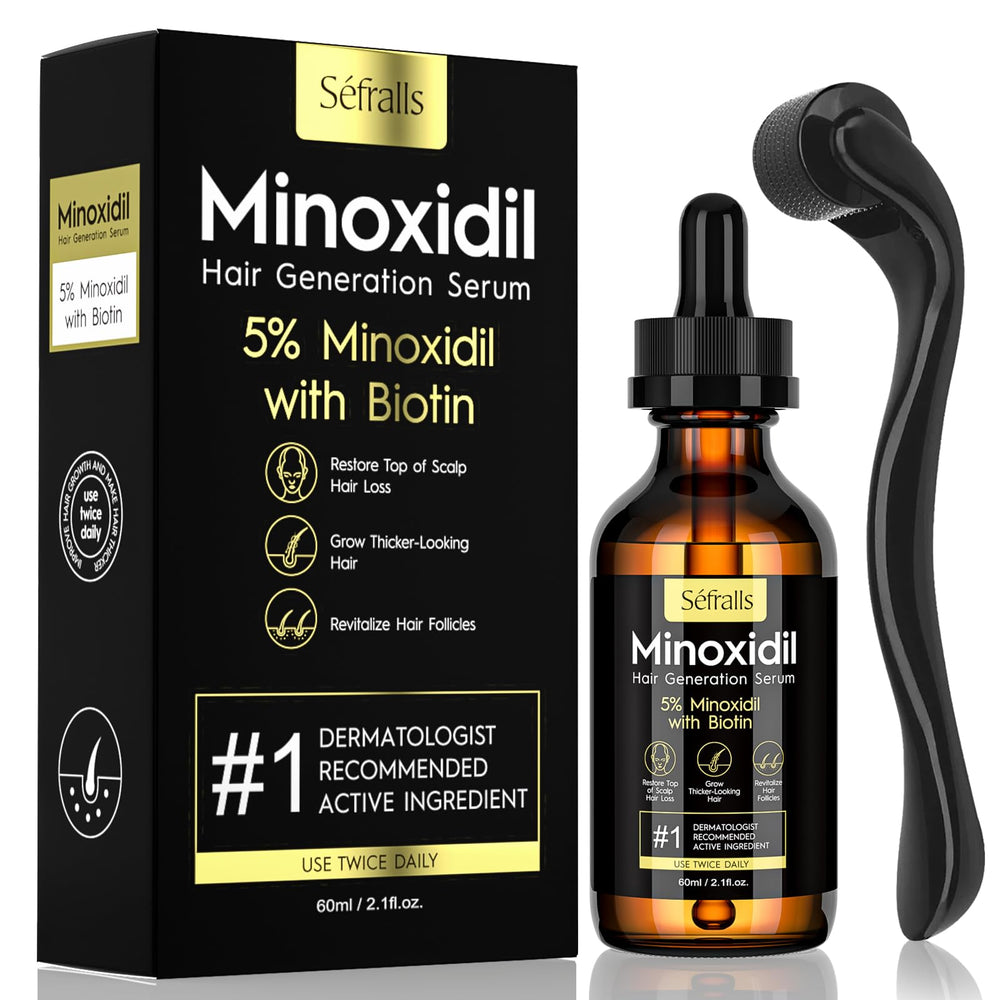 Sefralls Minoxidil hair growth oil bottle closeup, supporting daily scalp regrowth potential.