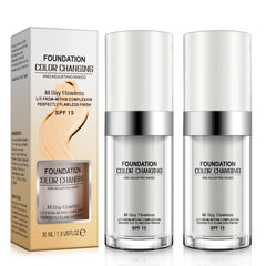 Sefudun colour changing foundation pump showing white to warm shade transformation