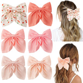Seiolieliou 6bows-set cherry pink satin bows add charming outfit accents.