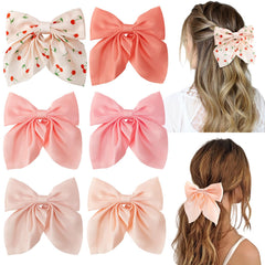 Seiolieliou 6bows-set cherry pink satin bows add charming outfit accents.