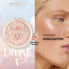 SELESTIA BEAUTY Divine V powder swatch on cheek delivers subtle buildable luminosity