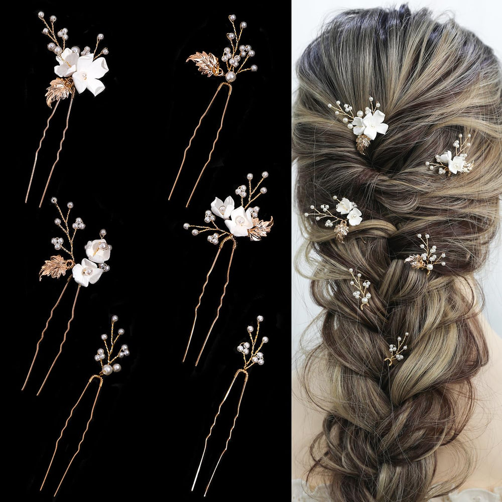 SELFCLOUD pearl bridal hair pin with flower-detail adds romantic sparkle to hair