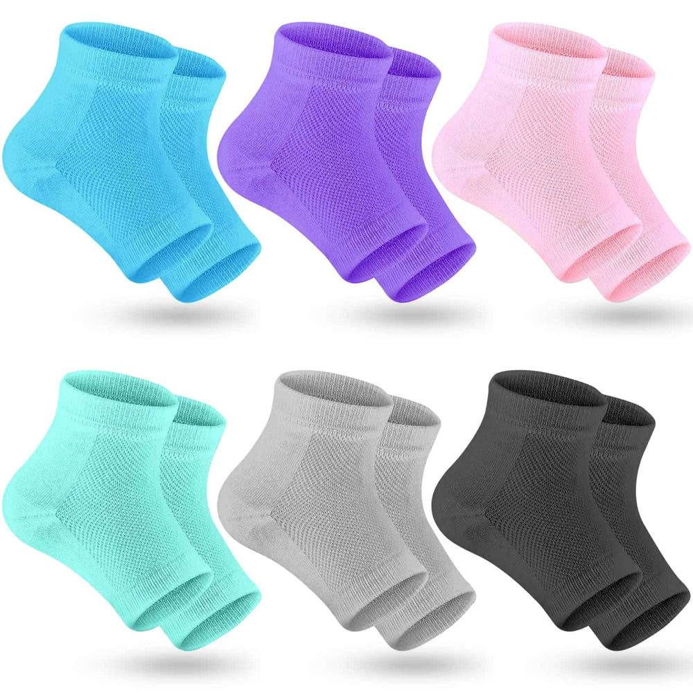 Selizo 6-pairs heel moisturizing socks open-toe pack hydrates dry feet with breathable comfort.
