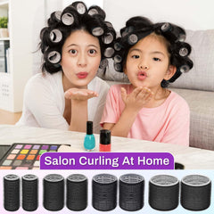 Selizo self-grip rollers in action showing secure hold for easy styling.