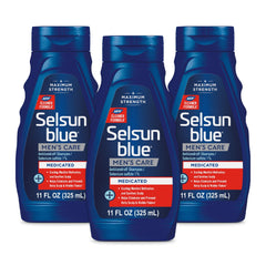 Selsun Blue medicated anti-dandruff shampoo bottle for targeted scalp control.