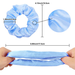 Semato bridesmaid gifts satin scrunchies in light blue ideal for bridal party photos.