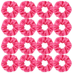 Semato satin scrunchies hot pink close-up, silky hair protection in use