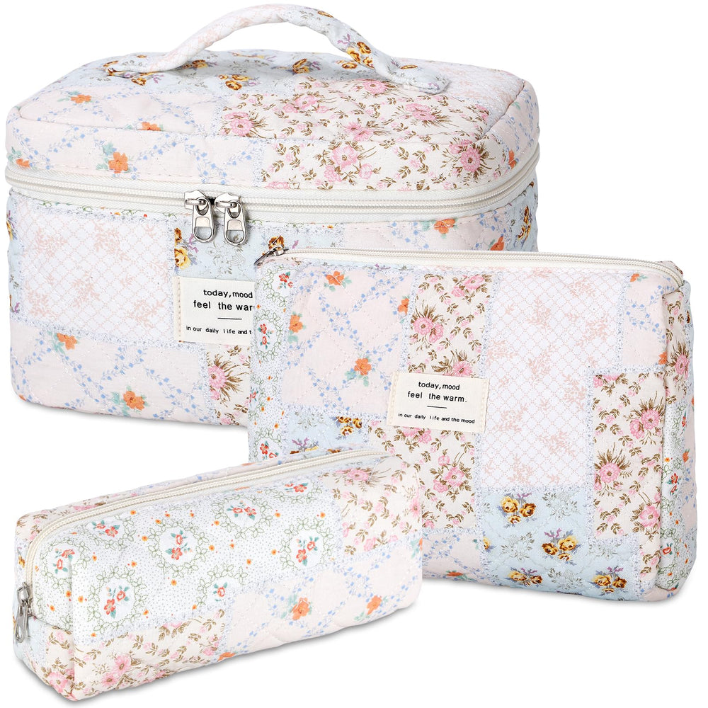Senbowe floral makeup bag 3-pack large demonstrates organized storage for cosmetics on the go.
