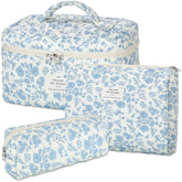 Senbowe floral makeup bag set large front view shows vibrant quilted fabric for everyday organization